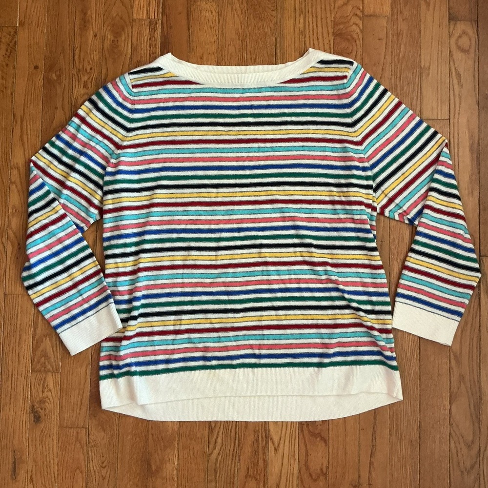 Talbots Sweater Women Medium Off White Comfy Colorful Shimmer Stripe